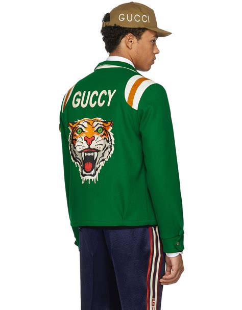 Green 'Guccy' Tiger Felt Bomber Jacket 